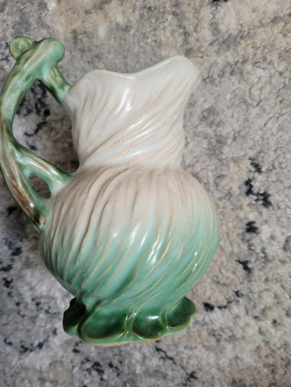 Majolica-Style Vintage Weller Ceramic Pitcher in Cream and Green